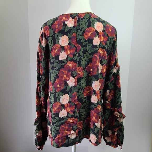 ECRU 100% silk long sleeve peephole chest ruffled sleeves romantic blouse, XL - Picture 2 of 10